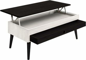 HOGAR 24 Alice Mesa Centro Elevable Madera Maciza Con Caj&oacute;n Deslizante Color Blanco Y Negro