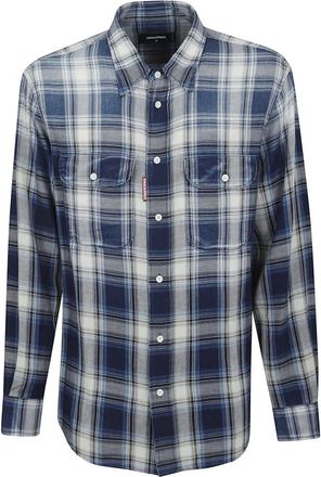 Dsquared2 Blauw Geruite Katoenen Overhemd Aw 25 - Heren - Casual Overhemden - Veelkleurig - M - Katoen - Overhemden