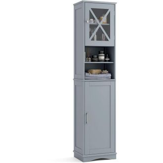 Costway 67 Tall Bathroom Cabinet Freestanding Storage Cabinet-Grey