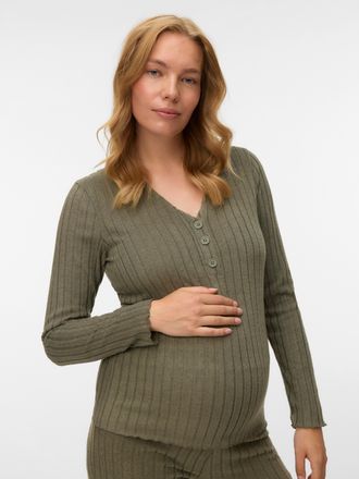 Mama Licious V-Shirt MAMALICIOUS MLFELIZIA LIA LS JRS TOP 2F NOOS, Damen, Gr. XL, grape leaf detail:melange, Jersey, Obermaterial: 95% Polyester, 5% Elasthan, meli