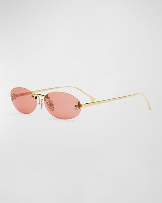 Fendi Embellished FF Oval Metal Sunglasses