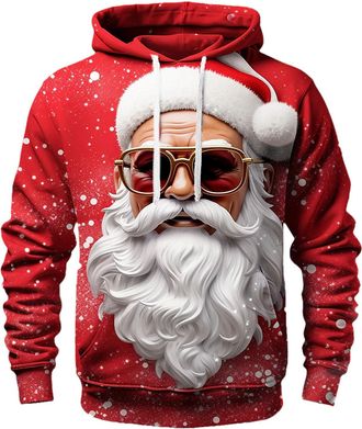 Generic Mens Christmas Hoodie Sweatshirt Santa Festive Sweatshirt Funny Christmas Jumpers Mens Christmas Print Hooded Long Sleeve Hoodie Top Xmas Party Hooded