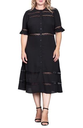 Standards & Practices Lace Inset Georgette Midi Dress in Black at Nordstrom, Size 16W