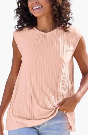 Lascana Pleated Cap Sleeve Top in Peach at Nordstrom, Size 14