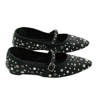 De Siena shoes Ballerina Shoes, female, Black, 4 UK, Studded Leather Ballet Flats