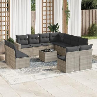 vidaXL Set De Sof&aacute;s De Jard&iacute;n 12 Pzas Y Cojines Rat&aacute;n Sint&eacute;tico Gris Vidaxl