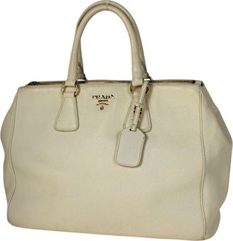Prada Ivory Leather Handbag Tote Bag (Pre-Owned)