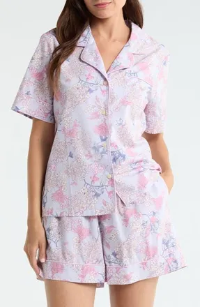 Nordstrom Classic Short Cotton Pajamas in Purple Wild Flower at Nordstrom, Size X-Small