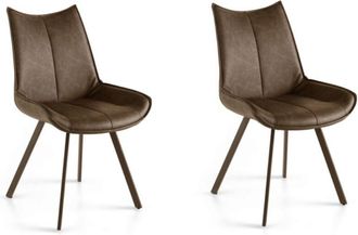 Capodarte Sedia da pranzo in ecopelle con seduta e gambe Marrone CLODIA Set 2 pz