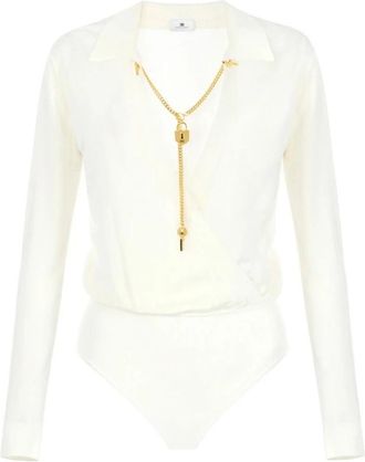 Elisabetta Franchi Viscose en zijden gebreide body met ketting - Dames - Bodies - Wit - S - Tops