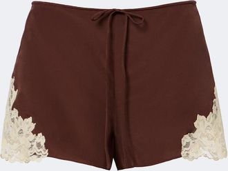 De La Vali Elia lace-trimmed cr&ecirc;pe de chine shorts