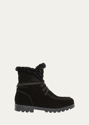 Santoni Shearling-Lined Suede Lace-Up Boots