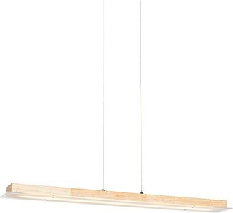 QAZQA rústico Lámpara colgante rústica de madera con LED y atenuador táctil - Platina /Acero Alargada Incluye LED Max. 1 x 24 Watt