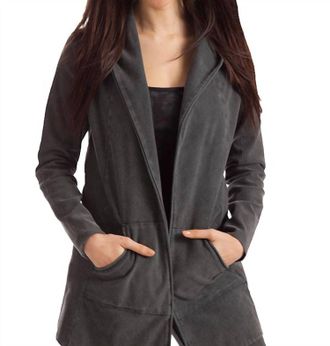 French Kyss Monica Hooded Draped Cardigan In Charcoal