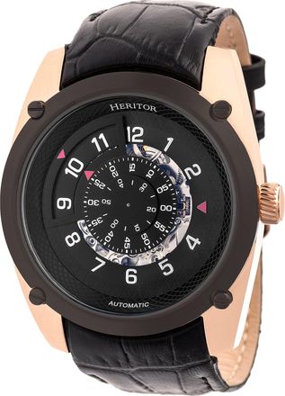 Heritor Daniels Semi-Skeleton Leather-Band Watch