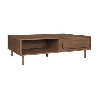 Sweeek Mesa de centro vintage con efecto madera y 1 caj&oacute;n, nogal