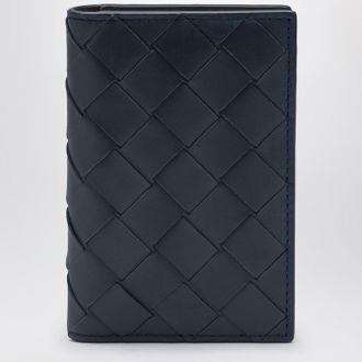 Bottega Veneta Cardholder with flap in blue/cypress Intrecciato