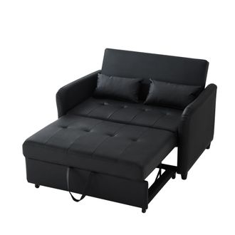 STILVORA Sof&aacute; Convertible 2 Plazas En Algod&oacute;n Lino Con Respaldo Ajustable 3 Posiciones Y 2 Cojines Multifuncionales, Negro Antiguo