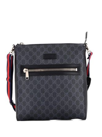 Gucci Web Strap Front Zip Messenger Bag GG Coated Canvas Medium crossbody bag - Black