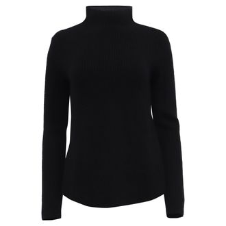 Theory Ribbed-Knit Mock Neck Sweater in Black Cashmere