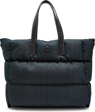 Moncler Logo-appliqu&eacute;d Padded Leather and Denim Tote - Dark Blue - One Size