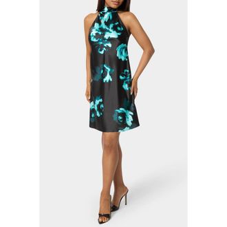 Bebe Satin Mock Neck Bow Back Minidress in Navy Multi at Nordstrom Rack, Size X-Large