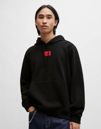 HUGO BOSS Mens HUGO Daratschi214 Label Logo Mens Hoodie - Black 001 - Size: 38