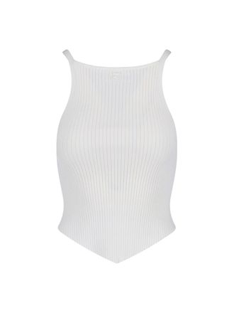 Courr&egrave;ges Ribbed White Tank Top with Pointed Hem
