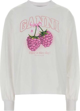 Ganni White Graphic Crew Neck Sweatshirt