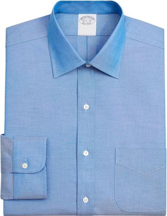 Brooks Brothers Blauw Regular Fit Strijkarm Katoenen Overhemd met Stretch en Ainsley Kraag - Heren - Zakelijke Overhemden - Blauw - M - Katoen - Overhemden