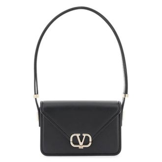 Valentino Nero Leather Small Logo Letter Shoulder Bag