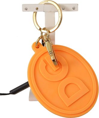 Dolce & Gabbana Orange Rubber DG Logo Gold Brass Metal Mens Keychain