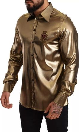 Dolce & Gabbana Metallic Gold DG Embroidered Crown Silk Top Mens Shirt (Pre-Owned)