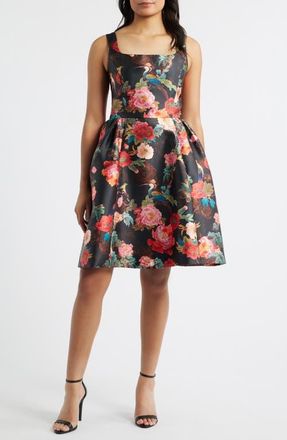 Julia Jordan Sleeveless Fit & Flare Cocktail Dress in Black Multi at Nordstrom, Size 14