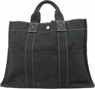 Herm&egrave;s Black Canvas Tote Bag (Pre-Owned)