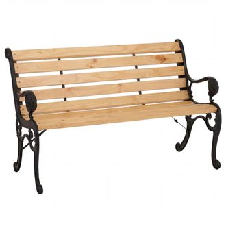 Hhg [nunca Usado] Banco De Jard&iacute;n Hhg-444, Banco De Parque, Banco De Madera De Dos Plazas, Hierro Fundido Y Madera De Pino, 132 Cm, Color Natural