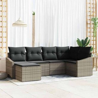 vidaXL Vidaxl - Conjunto De Sof&aacute; De Jard&iacute;n 6 Pcs Gris Polirat&aacute;n