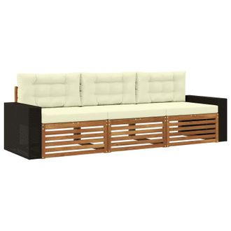 vidaXL Conjunto De Sof&aacute;s De Exterior 3 Pcs Natural Y Crema Poli&eacute;ster Vidaxl