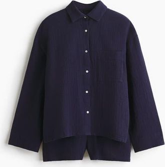 H&M Pyjama Shirt And Shorts in Dark Blue at Nordstrom, Size Xx-Small