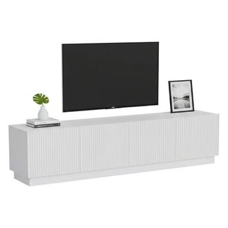 Dmora Mueble De Tv Macherio, Aparador De Sal&oacute;n Con Cuatro Puertas Batientes, Dise&ntilde;o Minimalista Y Moderno, 200x40 H48 Cm, Blanco