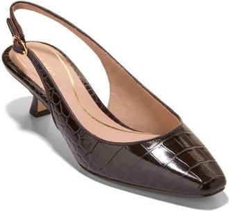 Cole Haan Tyldie Kitten Heel Slingback Pump in Chocolate Croc Print Leather at Nordstrom, Size 10.5