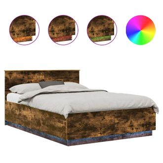 vidaXL Estructura De Cama Con Cabecera Roble Ahumado 140 X 200 Cm Vidaxl