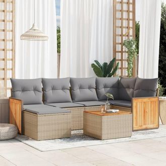 vidaXL Vidaxl - Set Sof&aacute;s De Jard&iacute;n 7 Piezas Y Cojines Rat&aacute;n Sint&eacute;tico Beige
