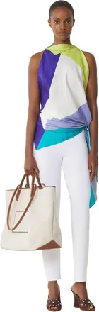 Lanvin Graphic Print Silk Top in Light Blue/green at Nordstrom