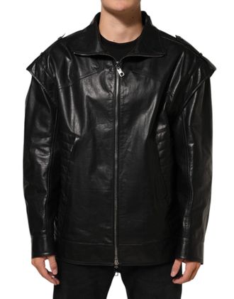 Dolce & Gabbana Mens Black Leather Full Zip Biker Blouson Jacket Taurus Clothing