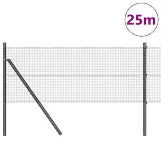 Berkfield Home Modern Welded Wire Fence with 13 Posts Grey 0.6x25 m Steel