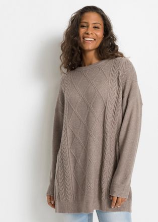 Bonprix Strickpullover BONPRIX, Damen, Gr. 52/54 (XXL), braun (taupe meliert), Obermaterial: 67% Polyacryl, 30% Polyester, 3% Elasthan, oversize, Pullover Str