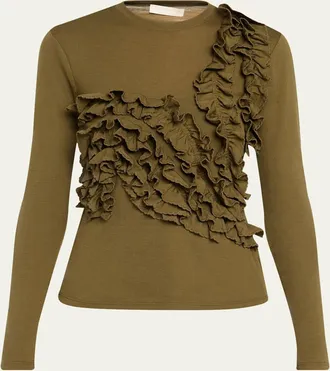 Ulla Johnson Polina Ruffled Jersey Long-Sleeve Top