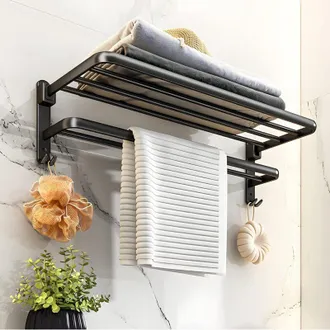 OEM Toallero Plegable De Pared De 90&deg;, Soporte Para Toallas De 2 Niveles Con Estantes, Negro, 38 Cm -crezuo