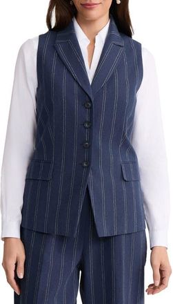 Jones New York Pinstripe Linen & Cotton Vest in Pacific Navy/Natural White at Nordstrom, Size 16